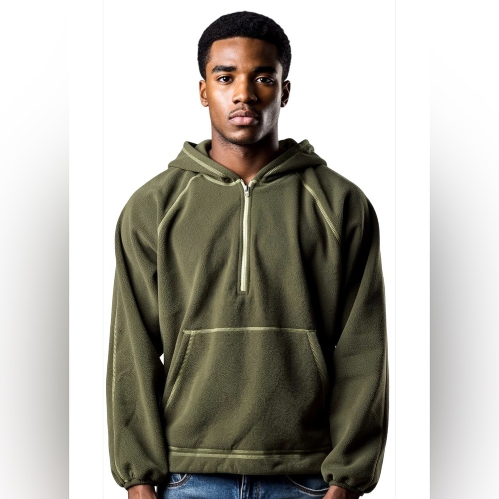 NWT-Bass Mens 
1/2 Zip Front pocket 
LongSleeve Hoodie 
Adjustable Toggle waist